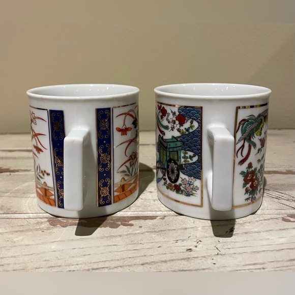 Set of 2 Japanese Imari Japan Style Tea Coffee Square Handle Cup Mug - Picture 4 of 7